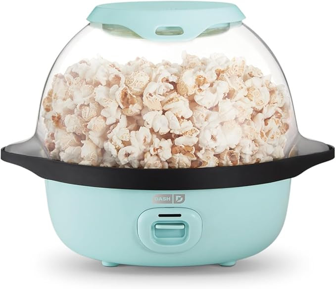 Dash SmartStore Stirring Popcorn Maker - Hot Oil Electric Popcorn Popper with Butter-Warming Tray, Clear Serving Bowl & Measuring Cup - 12 Cups, Aqua