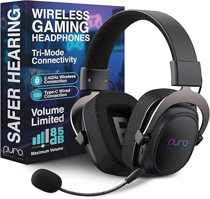 Puro Sound Labs Wireless Gaming Headset - Easy to Pair with 2.4GHz USB, Volume-Limited, Tri-Mode Connectivity, Detachable Mic, 32-Hour Battery, Wireless Headphones with mic for PC- PuroGamer-BT, Black
